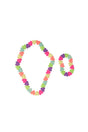 Colorful heart-shaped Sweet Tart Heart Necklace & Bracelet Set on a white background
