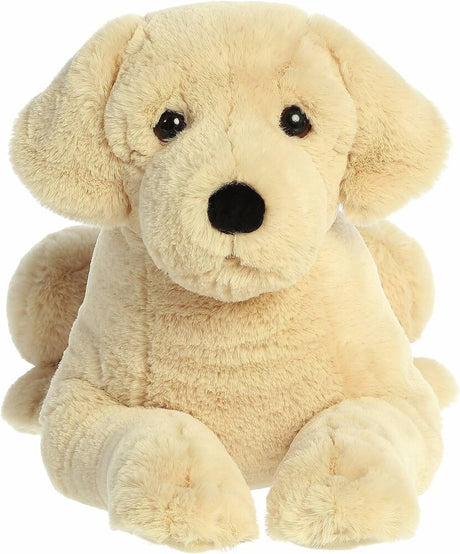 Plush dog toy with a cream-colored fur on a white background