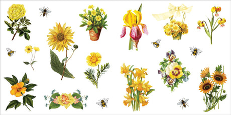Collection of various floral stickers on a white background