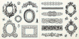 Collection of decorative vintage frames and design element stickers on a white background