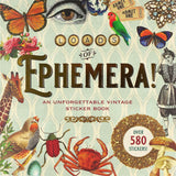 Cover of 'Loads of Ephemera!' sticker book with vintage illustrations and text.