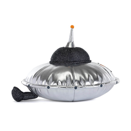 Amuseables Jellysaucer silver UFO plush toy with black accents on a white background