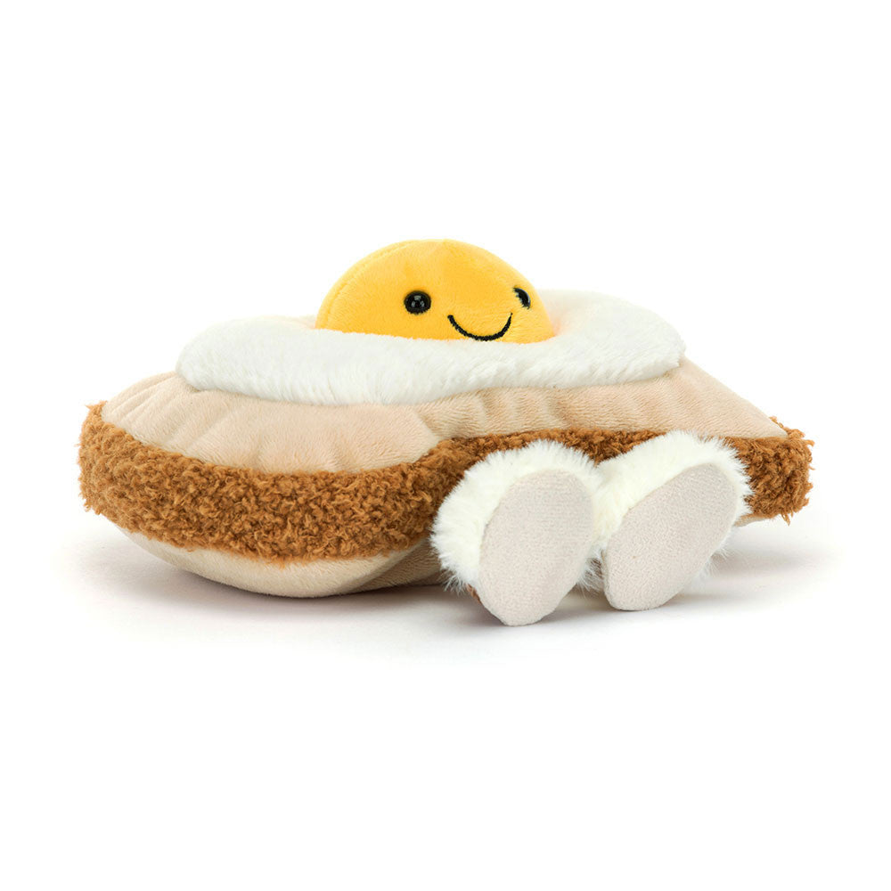 Plush toy Amuseables Egglantine Egg On Toast with a smiling face on a white background