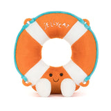 Plush toy Amuseables Life Ringwith a smiling face on a white background, branded with 'Jellycat'.