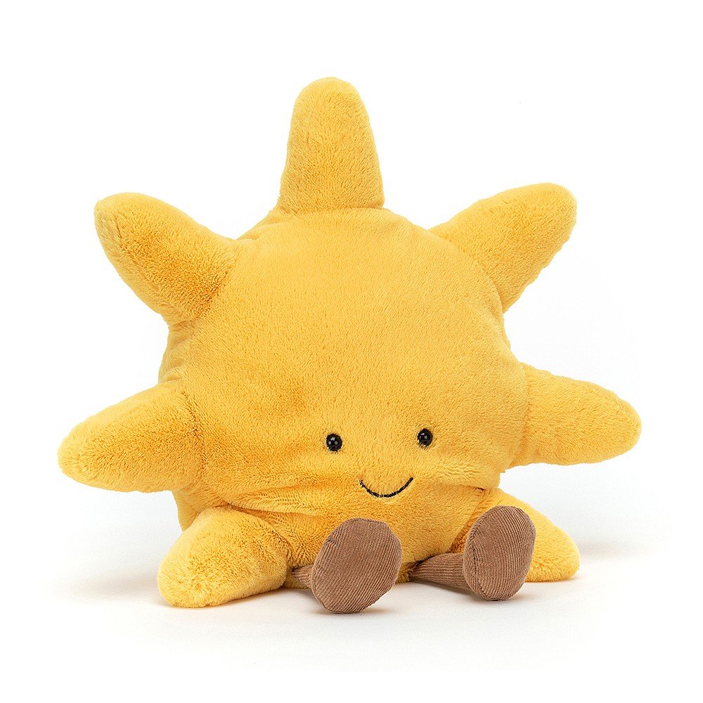 Yellow plush Amuseables Sun Huge toy with a smiling face on a white background