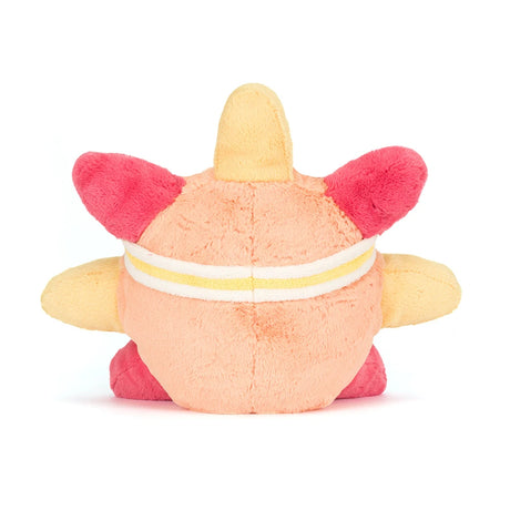 Soft plush toy with a round peach body, yellow and red star-shaped limbs, and a white and yellow striped band, representing Amuseables Sun 'Roller Skates'.
