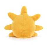 Rear view of yellow plush Amuseables Sun toy on a white background