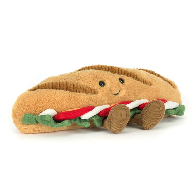 Plush toy Amuseables Caprese Baguette with a smiling face on a white background