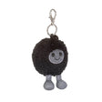 Amuseables Black Hole Bag Charm featuring a soft, black plush design with a smiling face and silver legs, attached to a silver clasp for easy bag decoration.