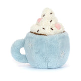 Rear view of a plush toy Amuseables Hot Chocolate with Marshmallows in a blue cup on a white background