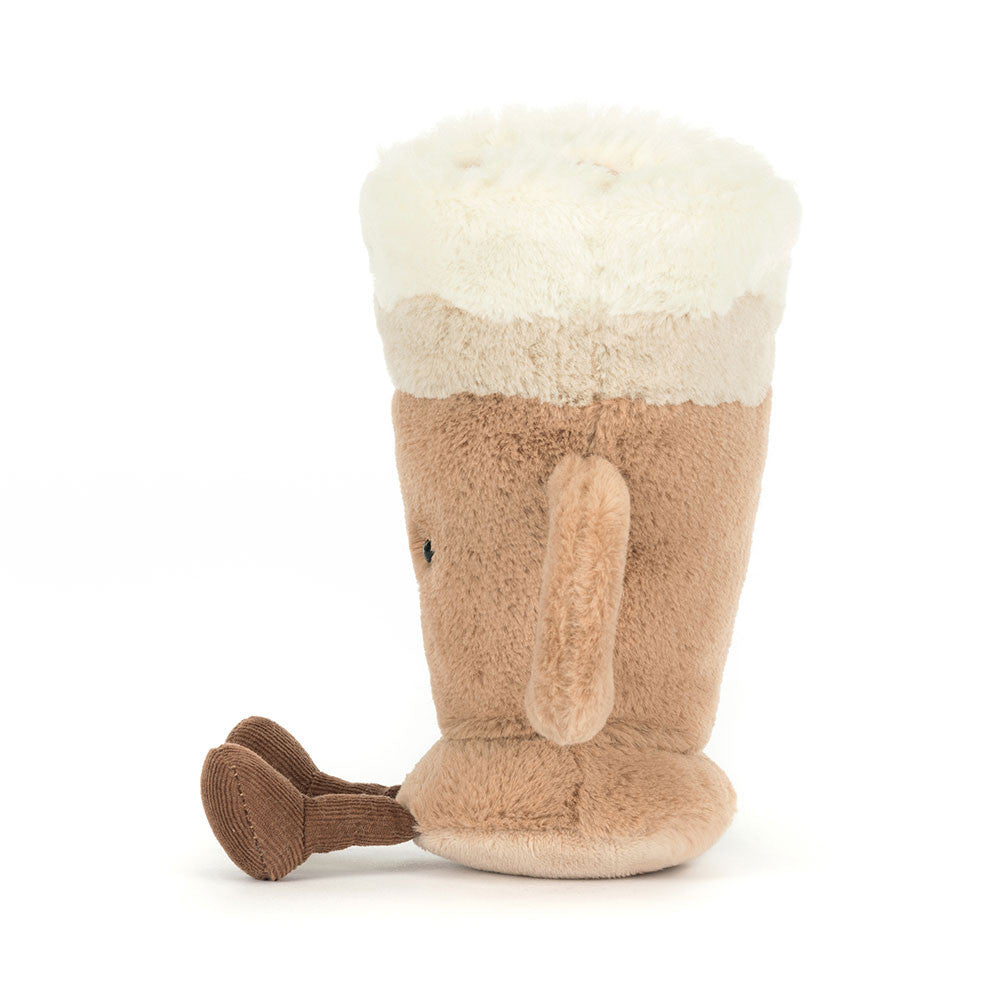 Soft plush toy shaped like a warm cup with a frothy top and handle, designed as the Amuseables Latte, perfect for imaginative play or as a kid's gift.