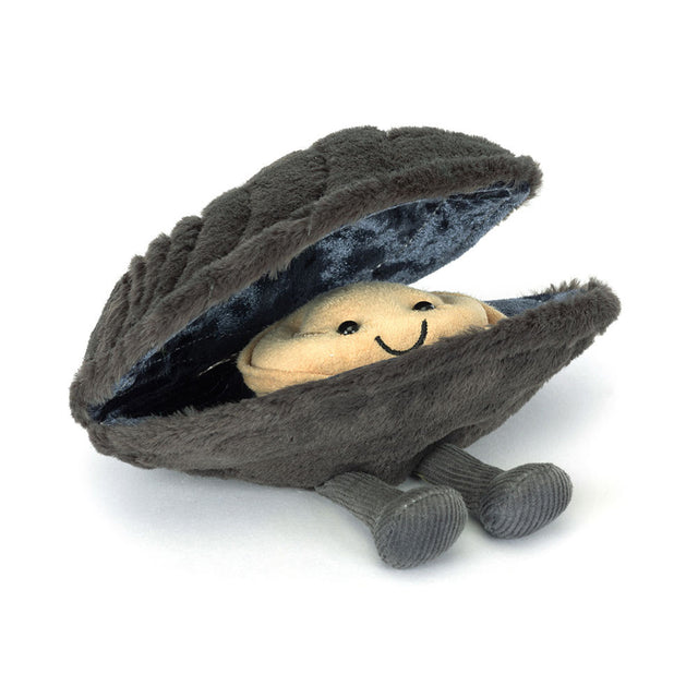 Plush toy Amuseables Michelle Mussel with a smiling face on a white background