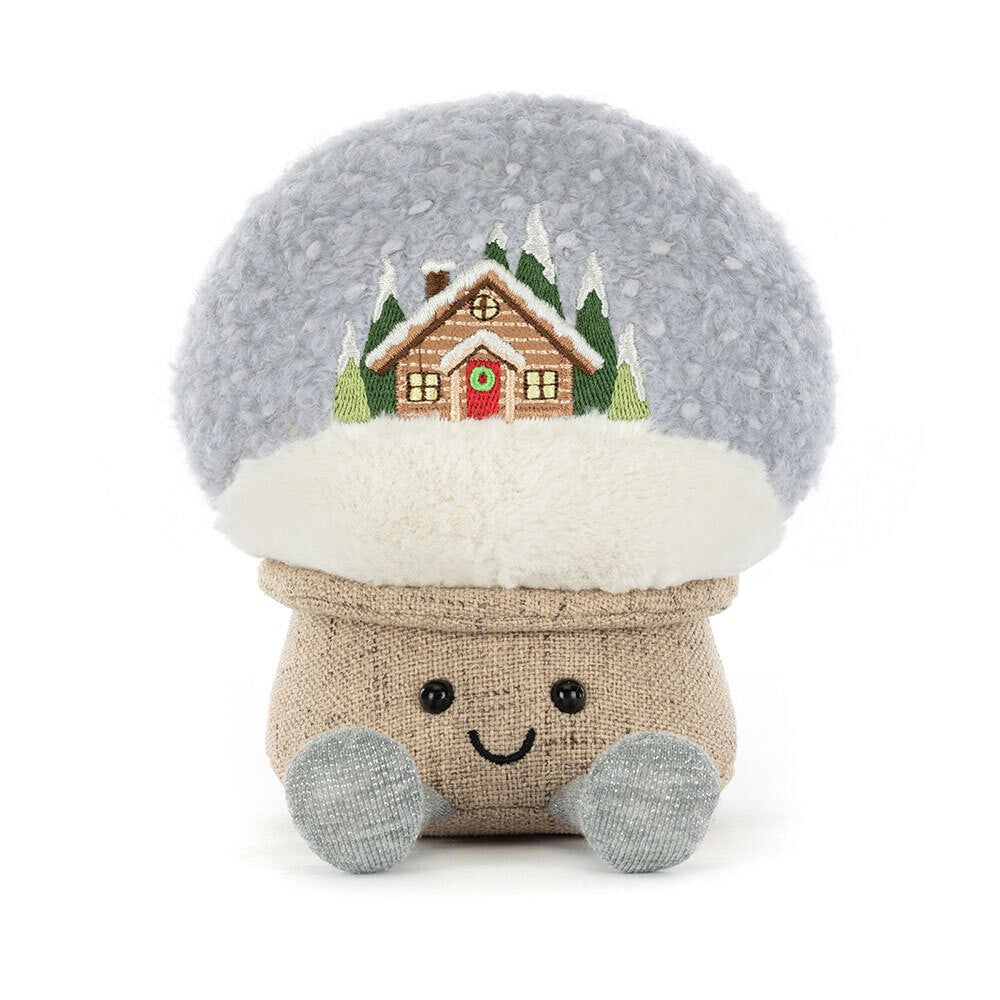 Amuseables Snow Globe featuring a small house on top, on a white background