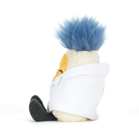 Amuseables Boiled Egg Scientist Outfit plush toy resembling a character with blue hair and a white outfit on a white background