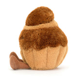 Soft and cuddly Amuseables Brigitte Brioche plush toy designed as a cute, smiling brioche with textured brown and tan fabric and a cozy corduroy leg, perfect for kids.