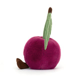 Amuseables Cherry is a soft, plush toy shaped like a deep red cherry with a green felt leaf and a small brown feet, perfect for children’s imaginative play and as a cute stuffed toy.