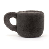 Soft, plush dark gray cup-shaped item with a handle, designed to resemble a coffee mug, called Amuseables Coffee Cup.