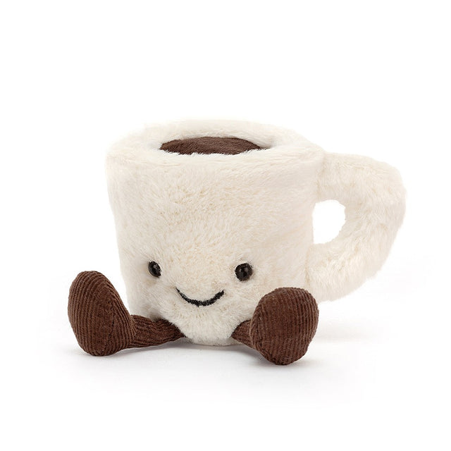 Stuffed Amuseables Espresso Cup toy resembling a white mug with brown  feet on a white background