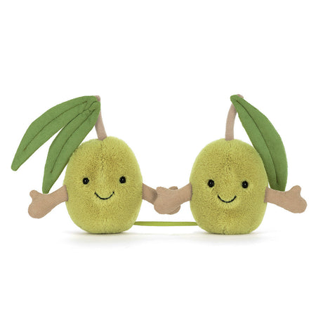 Two plush Amuseables Pair of Olives holding hands on a white background