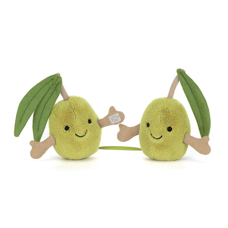 Two plush Amuseables Pair of Olives with leafy stems on a white background