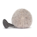 Soft and fluffy round plush toy with a small dark feet, designed as the Amuseables Pebble, perfect for a kid's birthday gift or toddler toy.