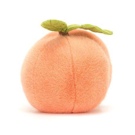 Soft plush toy shaped like a peach with a green fabric leaf on top, designed as the Amuseables Peach perfect for children’s toy collections or gifts.