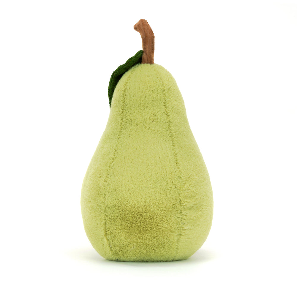 Soft green plush toy shaped like a pear with a brown stem and a green leaf, designed as the Amuseables Pear for children's play and decoration.