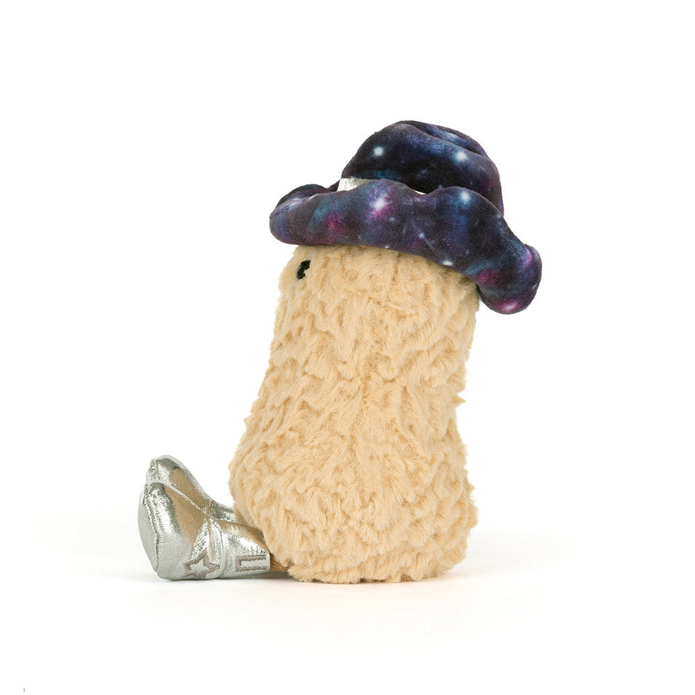 Amuseables Peanut Space Rodeo Outfit  with a galaxy-patterned hat and silver shoes on a white background