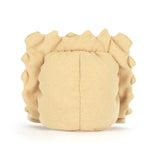 Rear view of a plush beige Amuseables Ravioli with ruffled edges on a white background