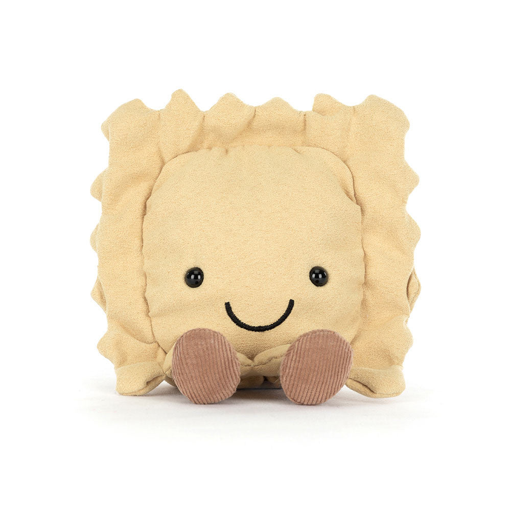 Plush Amuseables Ravioli toy with a smiling face on a white background