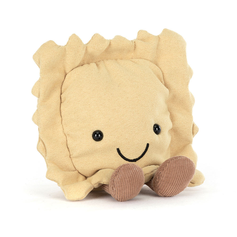 Plush toy Amuseables Ravioli with a smiling face on a white background