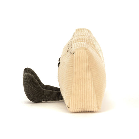 Side view of the Amuseables Ruler plush toy, featuring soft corduroy fabric in beige and dark brown tones, designed as a cute and playful stuffed toy.