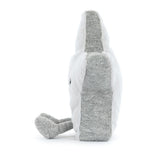 Side view of Amuseables Silver Star plush toy showing its soft white fur and glittery silver fabric details on the feet, designed as a fun kids plush stuffed toy.