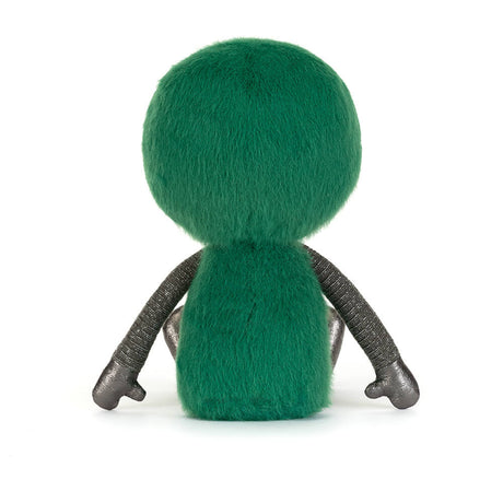 Zyllan Alien green plush toy with silver limbs on a white background