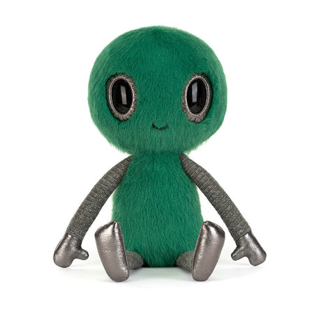 Zyllan Alien green alien plush toy with black eyes on a white background