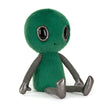 Zyllan Alien green plush toy with black eyes on a white background
