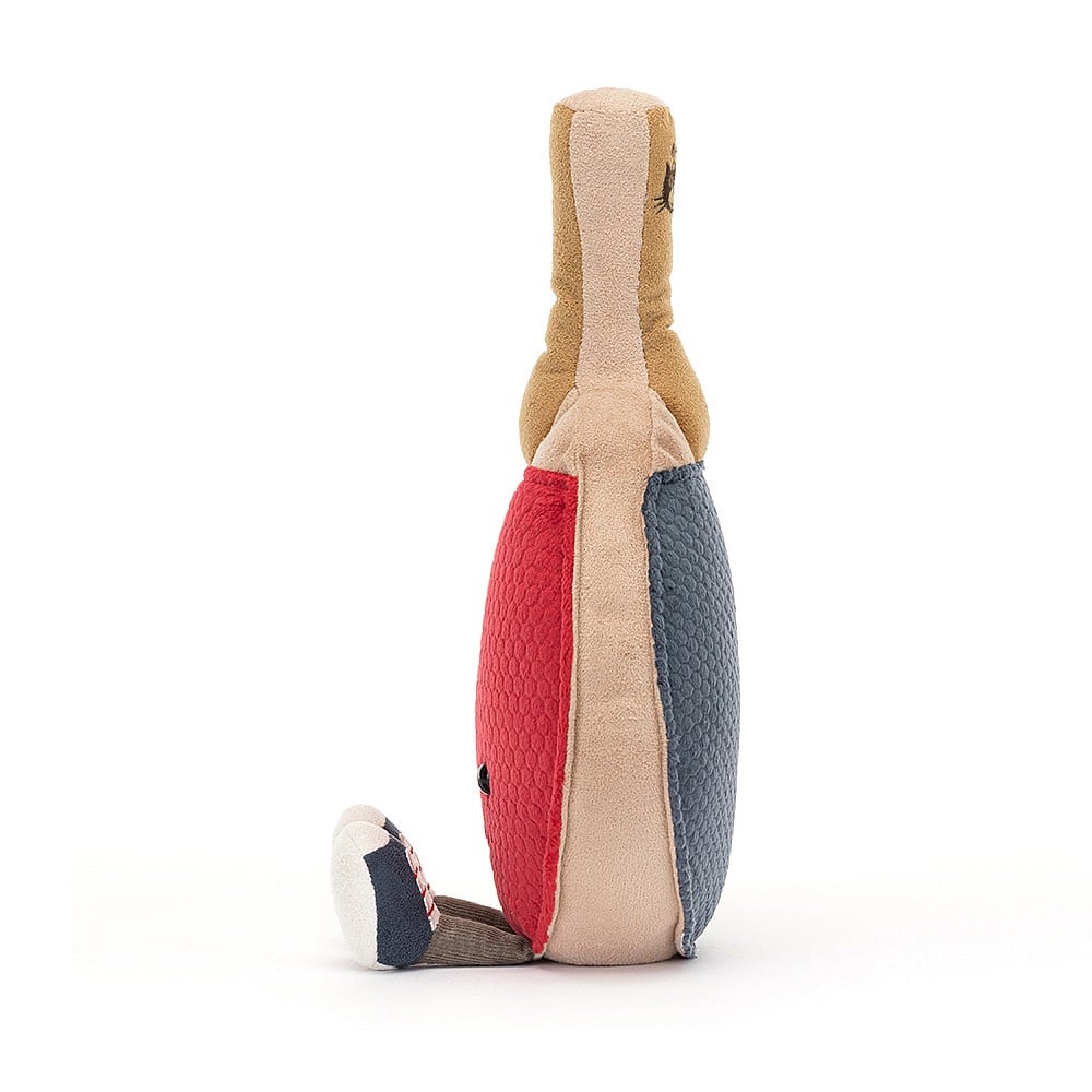 Side view of a soft fabric toy shaped like a table tennis paddle  designed as Amuseable Sports Table Tennis for playful fun.