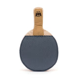 Soft plush table tennis paddle toy with a blue textured surface and tan handle featuring a playful cat face, part of the Amuseable Sports Table Tennis collection.