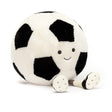 Soft plush toy designed as a smiling soccer ball with black and white patches and small legs, named Amuseables Sports Soccer Ball, perfect for kids and toy collections.