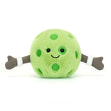 Amuseables Sports Pickleball plush toy with a smiling green ball design, arms outstretched, and playful green spots, perfect for kids and toy lovers.
