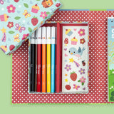 Colouring Set - Forest Fairies with pens and stickers in a polka dot box on a green background