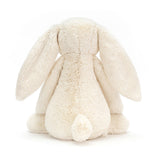 Bashful Cream Bunny Huge plush toy shown from the back, featuring soft cream-colored fur, long floppy ears, and a small round tail, perfect as a cuddly toddler toy.