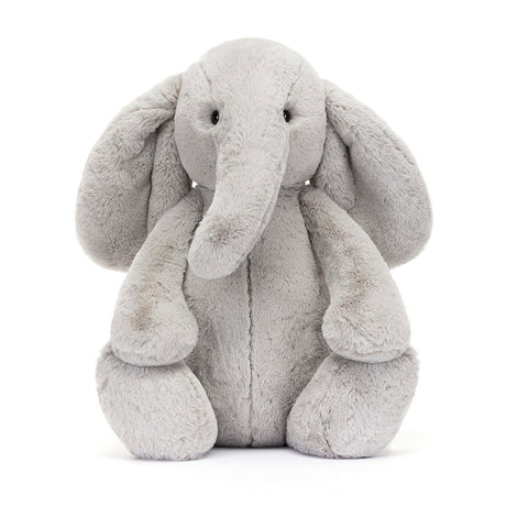 Bashful Luxe Elephant Thuddeus Huge soft gray plush stuffed animal with long ears and trunk, perfect as a cuddly toddler toy or gift from Grandrabbit's Toy Shoppe.