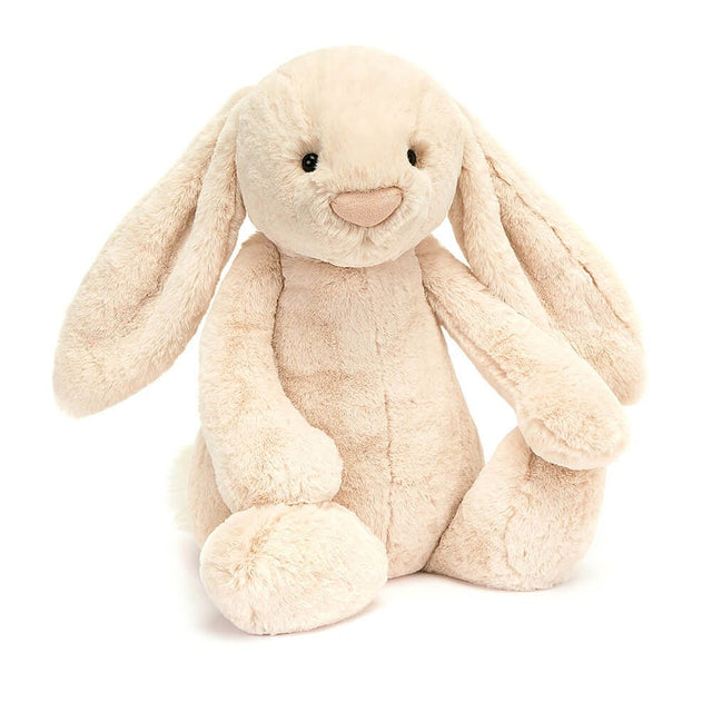 Bashful Luxe Bunny Willow Huge, a soft and cuddly beige plush stuffed animal with long floppy ears, perfect as a toddler toy or kid's birthday gift.