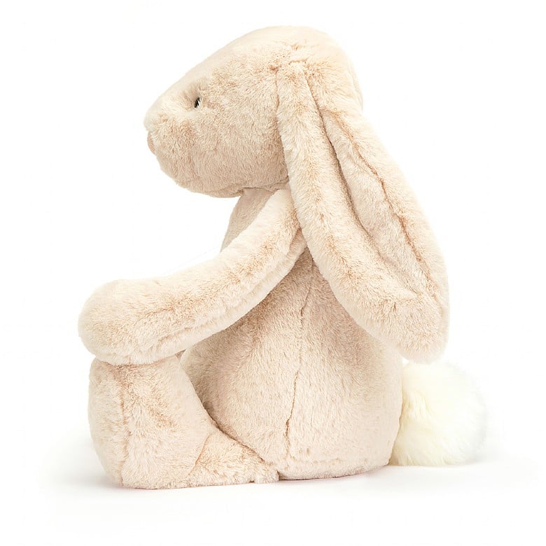 Soft plush beige bunny with long ears and a fluffy white tail, perfect as a cuddly companion for kids, featuring Bashful Luxe Bunny Willow Huge.