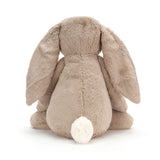 Bashful Beige Bunny Really Big plush toy shown from the back, featuring soft beige fur, long floppy ears, and a small white fluffy tail, perfect as a cuddly stuffed animal.
