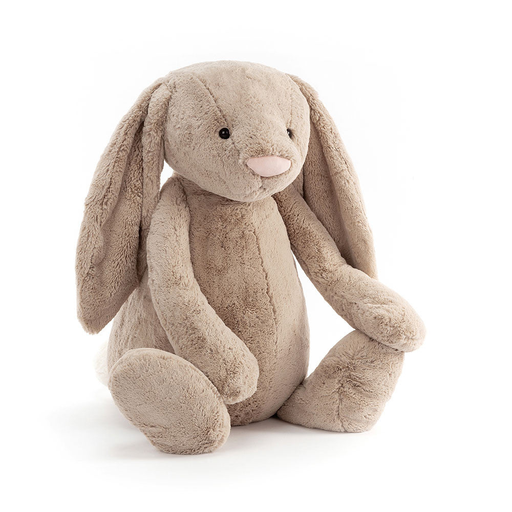 Bashful Beige Bunny Large plush toy with soft beige fur, long floppy ears, and a gentle expression, perfect as a cuddly companion or kid’s birthday gift.