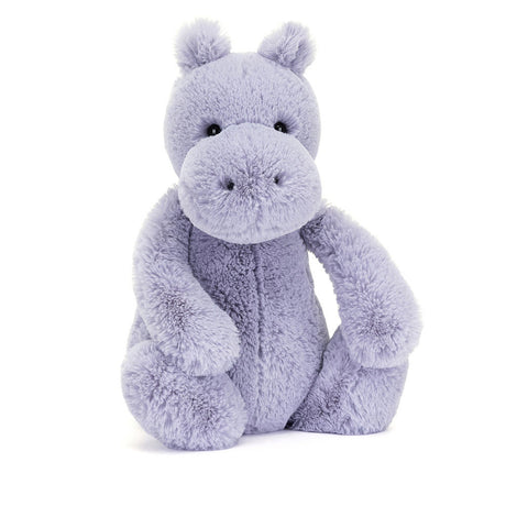 Bashful Hippo is a soft, lavender plush stuffed animal with a friendly expression, perfect as a cuddly toddler toy or children's gift.