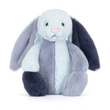 Soft plush Bashful Puddlesea Bunny Original in soothing blue and navy tones, perfect as a cuddly stuffed animal gift for toddlers and children.