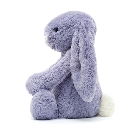 Bashful Viola Bunny Medium is a soft, lavender plush with long floppy ears and a fluffy white tail, perfect as a cuddly stuffed animal for kids and baby toys.
